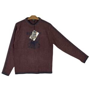 NEW/NWT POINT ZERO Sweater Men XL Vintage Graphic Logo Brown Long-Sleeve